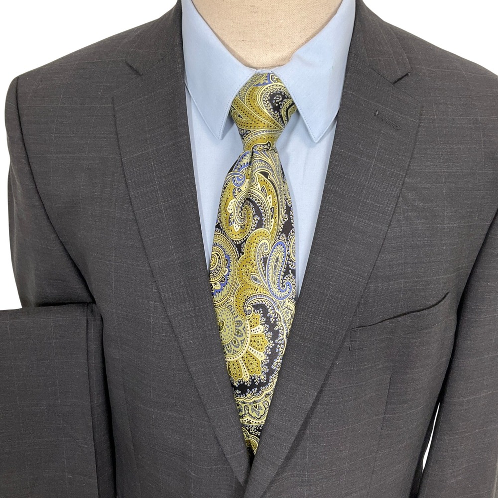 Vince Camuto Suit Mens 42R 35W 31L Charcoal Glen Plaid Slim Fit Wool